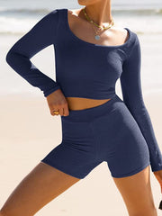 Hazel Blues® | Scoop Neck Long Sleeve Top and Shorts Set