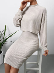 Hazel Blues® | Mock Neck Long Sleeve Top and Wide Strap Dress Set