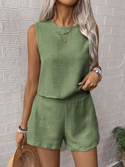 Hazel Blues® | Round Neck Sleeveless Top and Shorts Set