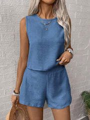 Hazel Blues® | Round Neck Sleeveless Top and Shorts Set