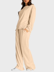 Hazel Blues® | Round Neck Long Sleeve Top and Slit Pants Set