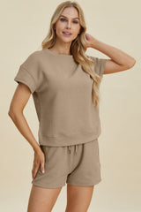 Hazel Blues® | Double Take Texture Short Sleeve Top and Shorts Set