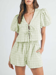 Hazel Blues® | V-Neck Puff Sleeve Top and Shorts Set