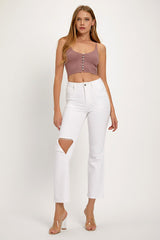 Hazel Blues® | RISEN Distressed Cropped Straight Jeans