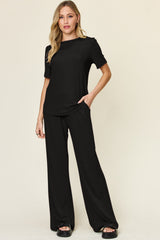 Hazel Blues® | Double Take Round Neck Short Sleeve T-Shirt and Wide Leg Pants Set