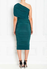 Honor Gold Forest Green Alice One Shoulder Midi Dress