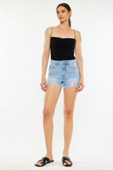 Hazel Blues® | Kancan Raw Hem Distressed High Waist Denim Shorts
