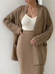 Hazel Blues® | Pocketed Long Sleeve Cardigan and Skirt Sweater Set