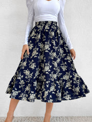 Hazel Blues® | Printed Elastic Waist Midi Skirt