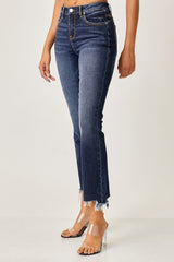 Hazel Blues® | Risen Frayed Hem Cropped Straight Jeans
