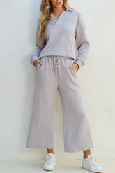 Hazel Blues® | Textured Long Sleeve Top and Drawstring Pants Set