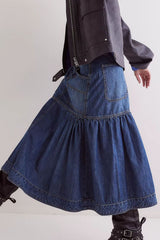 Hazel Blues® | Midi Denim Skirt with Pockets