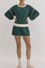 Hazel Blues® | Contrast Trim Round Neck Top and Skort Set
