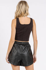 Hazel Blues® | Mittoshop Mineral Wash Corset Crop Stretch Knit Tank