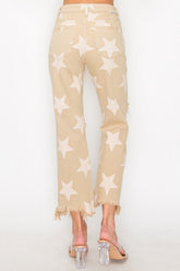 Hazel Blues® | RISEN High Rise Star Printed Frayed Hem Jeans