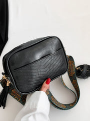 Hazel Blues® | Tassel PU Leather Printed Strap Cassette Crossbody Bag