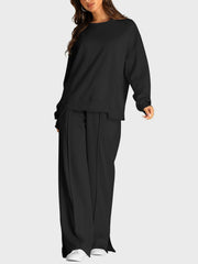 Hazel Blues® | Round Neck Long Sleeve Top and Slit Pants Set