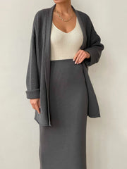 Hazel Blues® | Pocketed Long Sleeve Cardigan and Skirt Sweater Set