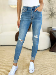 Hazel Blues® | Judy Blue Mid Rise Destroy & Cuff Skinny Jeans