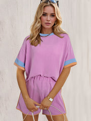 Hazel Blues® | OH Texture Round Neck Half Sleeve Top and Shorts Set