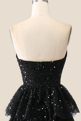 Black Sparkle Tulle Tiered Ruffles Gown
