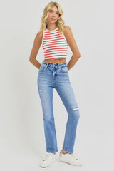 Hazel Blues® | RISEN Distressed High-Rise Ankle Straight Jeans