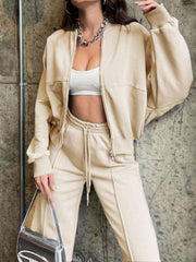 Hazel Blues® | Baseball Collar Zip Up Top and Drawstring Paants Set
