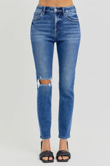 Hazel Blues® | RISEN High Rise Ankle Skinny Knee Distressed Jeans