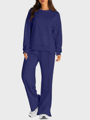 Hazel Blues® | Round Neck Long Sleeve Top and Slit Pants Set