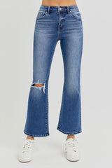 Hazel Blues® | RISEN Distressed High Rise Crop Flare Jeans