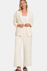 Hazel Blues® | Zenana Quilted Button Up Long Sleeve Top and Pants Lounge Set
