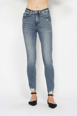 Hazel Blues® | Judy Blue Tummy Control Vintage Wash Hem Destroy Skinny Jeans