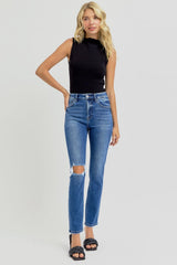 Hazel Blues® | RISEN High Rise Ankle Skinny Knee Distressed Jeans