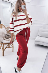 Hazel Blues® | Striped Round Neck Long Sleeve Top and Pants Set