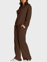 Hazel Blues® | Round Neck Long Sleeve Top and Slit Pants Set