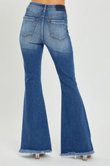 Hazel Blues® | RISEN High Rise Front Slit Frayed Hem Flare Jeans