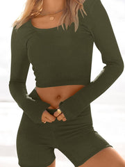Hazel Blues® | Scoop Neck Long Sleeve Top and Shorts Set