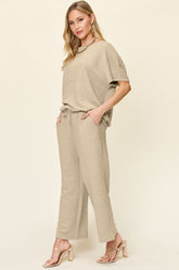 Hazel Blues® | Double Take Texture Short Sleeve Top and Pants Set