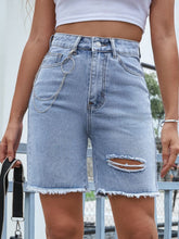 Hazel Blues® | Distressed Raw Hem Denim Shorts