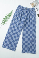 Hazel Blues® | Checkered Wide Leg Jeans with Pockets