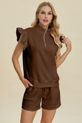 Hazel Blues® | Double Take Texture Flounce Sleeve Top and Shorts Set