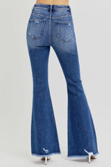 Hazel Blues® | RISEN High Rise Distressed Raw Hem Flare Jeans