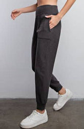 Hazel Blues® | Rib Brushed Full Length Jogger Pant in Black