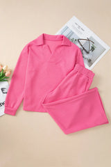 Hazel Blues® | Textured Long Sleeve Top and Drawstring Pants Set