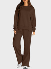 Hazel Blues® | Round Neck Long Sleeve Top and Slit Pants Set