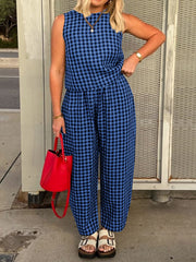 Hazel Blues® | Lovelet Plaid Round Neck Sleeveless Top and Pants Set