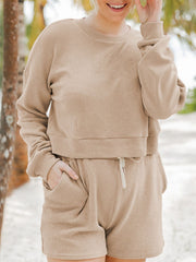 Hazel Blues® | Ribbed Round Neck Long Sleeve Top and Shorts Set