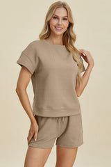 Hazel Blues® | Double Take Texture Short Sleeve Top and Shorts Set
