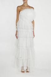 true Decadence Valerie White Pleated 3D Tiered Midi-Dress