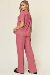 Hazel Blues® | Double Take Round Neck Short Sleeve T-Shirt and Wide Leg Pants Set